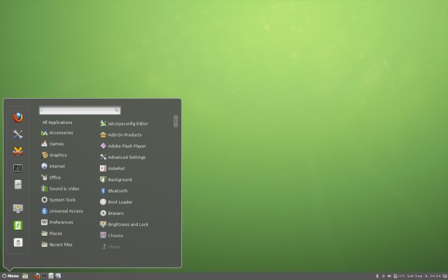 Cinnamon installed, menu