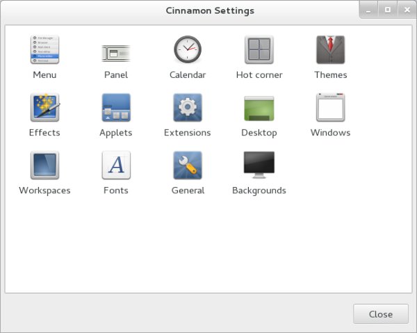Cinnamon settings with extras