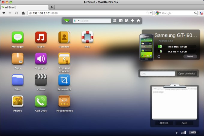 Airdroid main menu