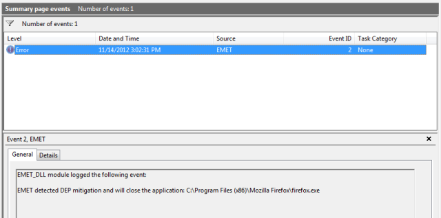 DEP mitigation in the event viewer