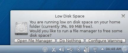 Low disk space warning