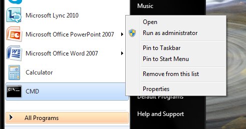 Cmd, run as Administrator