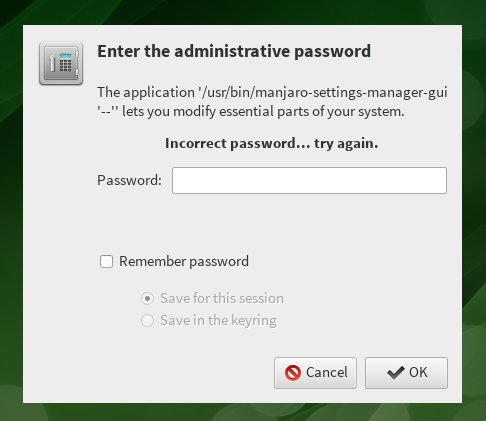 No password to open Manjaro settings