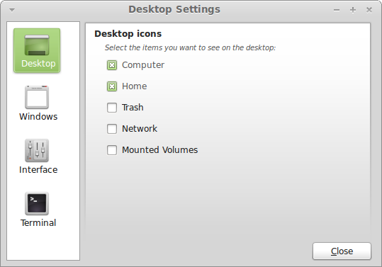 Desktop settings applet