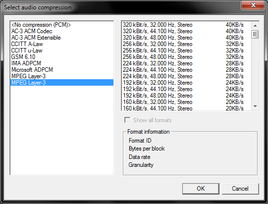 Showing 32-bit and 64-bit codecs