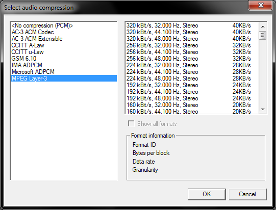 Showing 32-bit codec