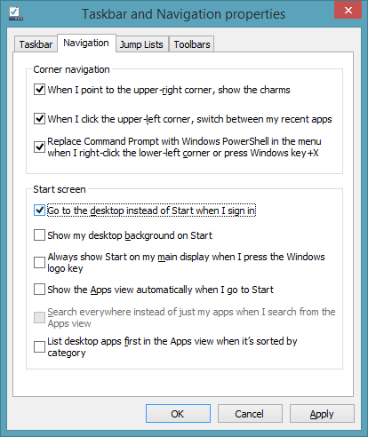 Boot to desktop option
