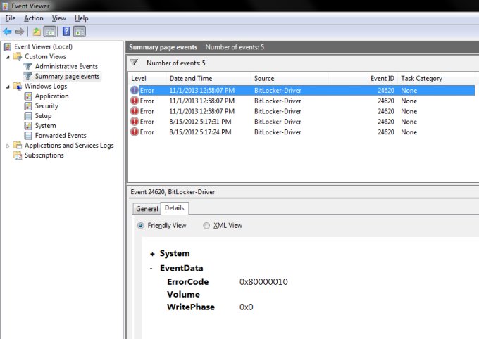 BitLocker error details