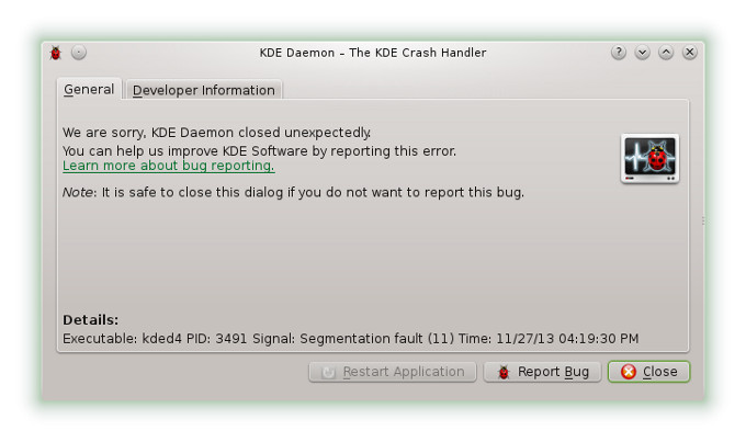 KDE daemon crash
