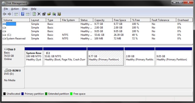 Disk management inside Windows
