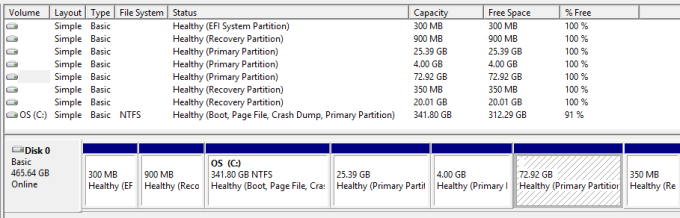 Disk management, windows