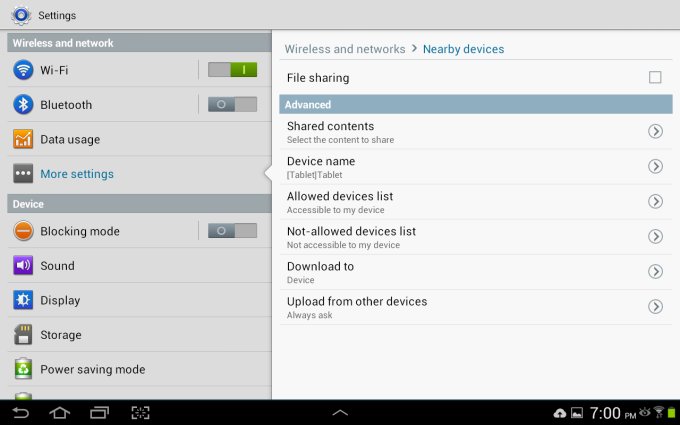 Note tablet, options