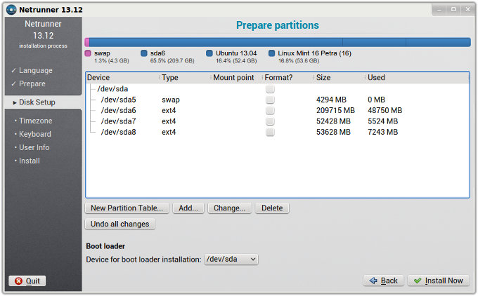 Partitions setup