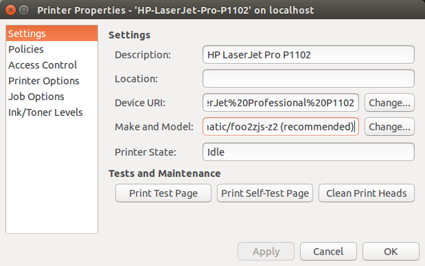 Printer setup with foomatic drivers