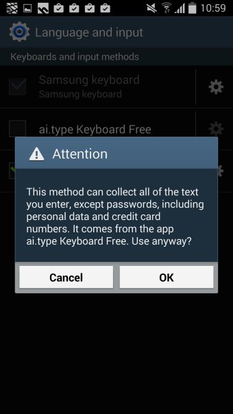 Keyboard warning