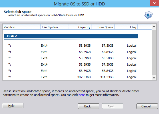 Select disk for migration