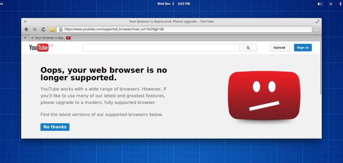 Midori, unsupported on Youtube