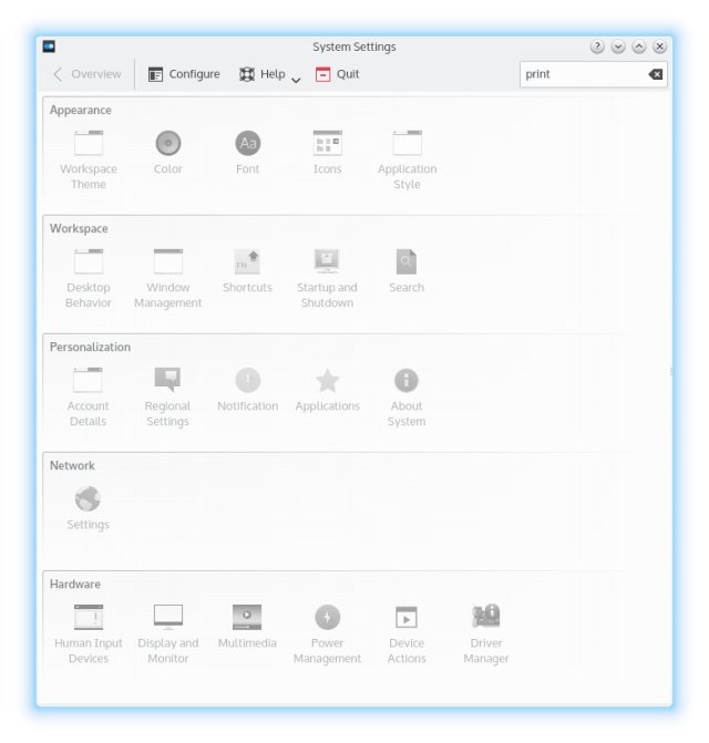 No printing option in settings