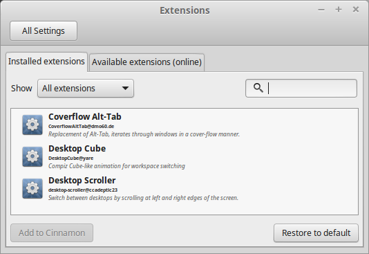 Installed extensions