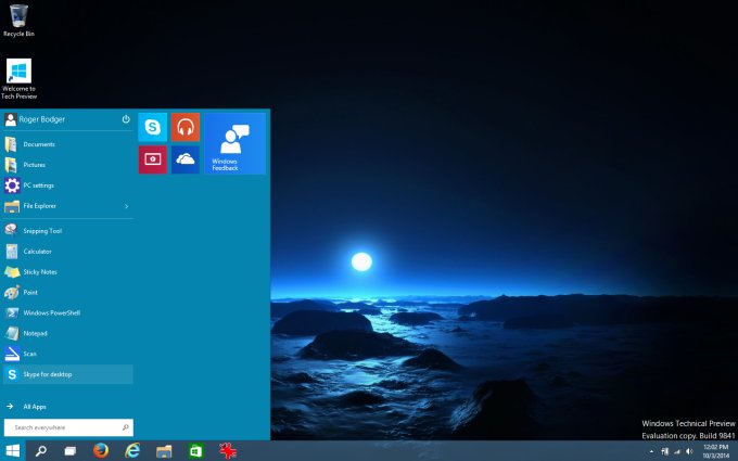 New desktop, with Start menu