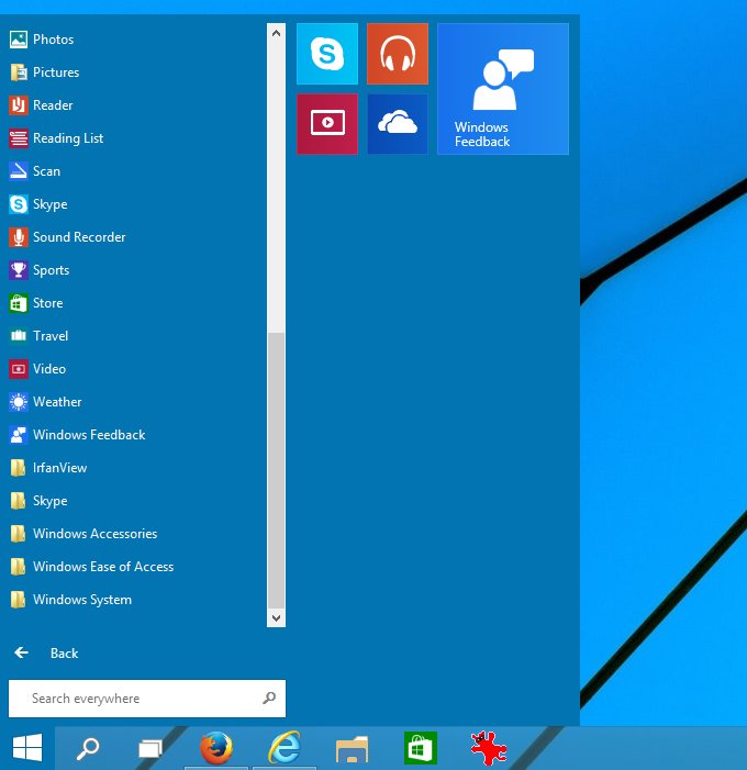Start menu, all apps