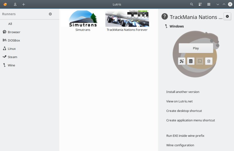 Main interface, with games installed