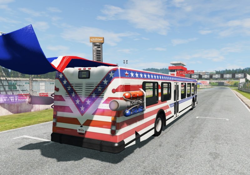 Bus with JATO rockets, driving