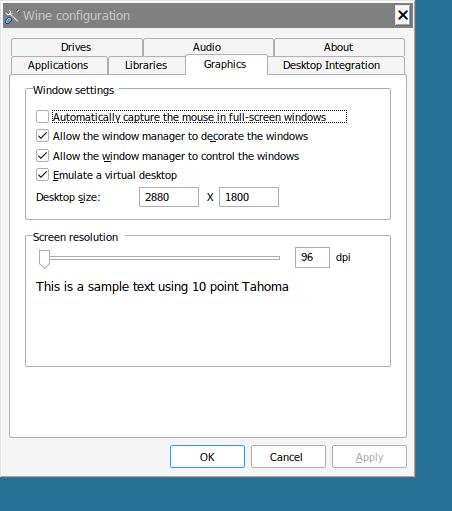Winecfg, virtual desktop