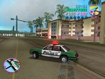 Tommy driving madly in a squad car